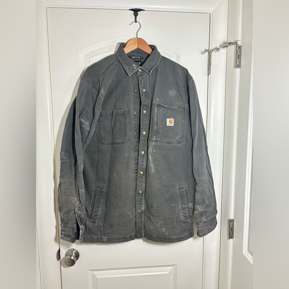 Carhartt Peat Gray Canvas Snap Front Fleece-Lined Shirt Jacket #357 - Picture 5 of 11